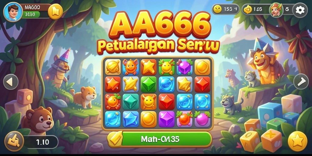 Tampilan gameplay seru dalam aplikasi AA666, permainan Match-3 yang menantang.