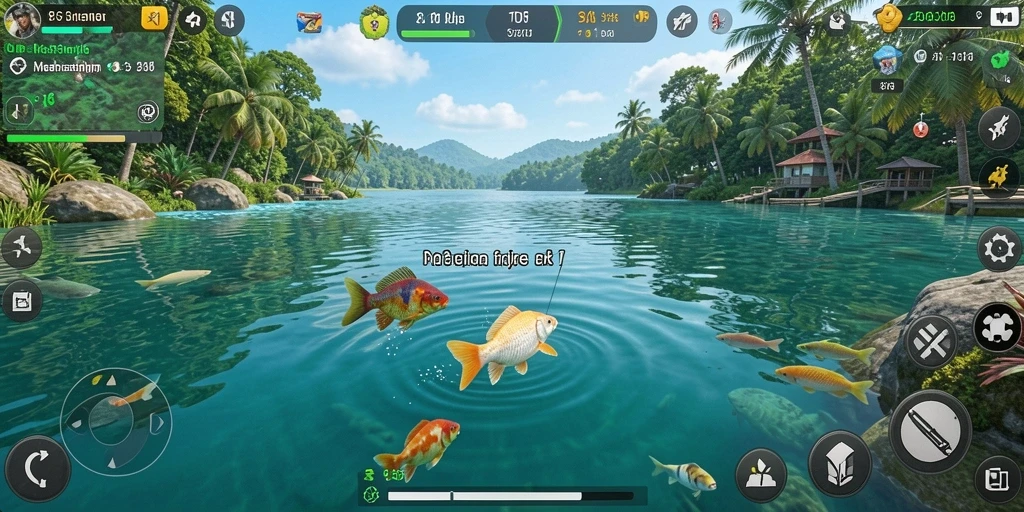 Tampilan gameplay D06 yang menampilkan aksi memancing yang mendebarkan.