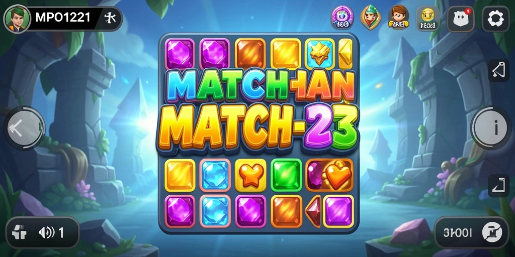 Tampilan menarik dari gameplay MPO1221 dengan aksi Match-3 yang seru.