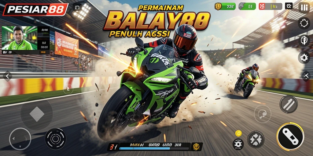 Tangkapan layar PESIAR88 menampilkan aksi balap motor yang mendebarkan.