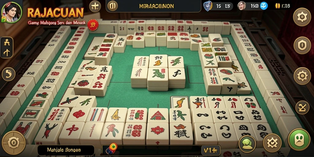 Tampilan gameplay seru dalam RAJACUAN dengan ubin Mahjong yang berwarna-warni.
